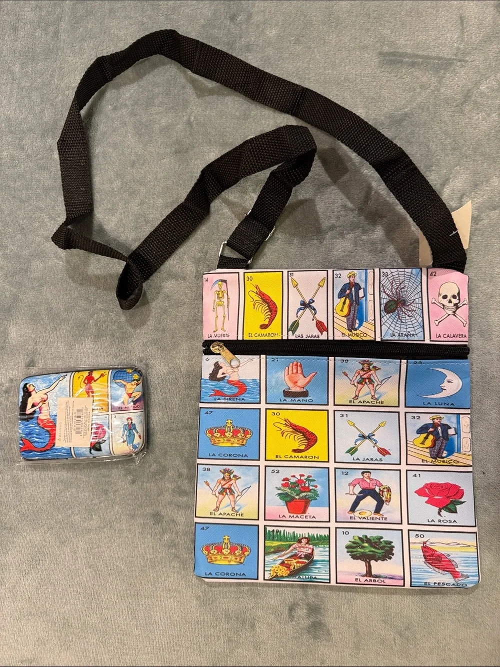 Loteria Print Crossbody Bag and Matching Card Holder